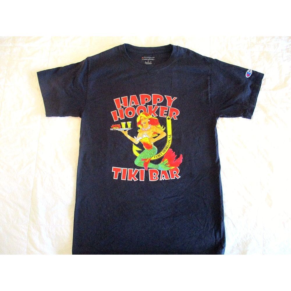 Happy Hooker Tiki Barā Ft Morgan Alabama Black Champion Unisex T-Shirt Sz Small